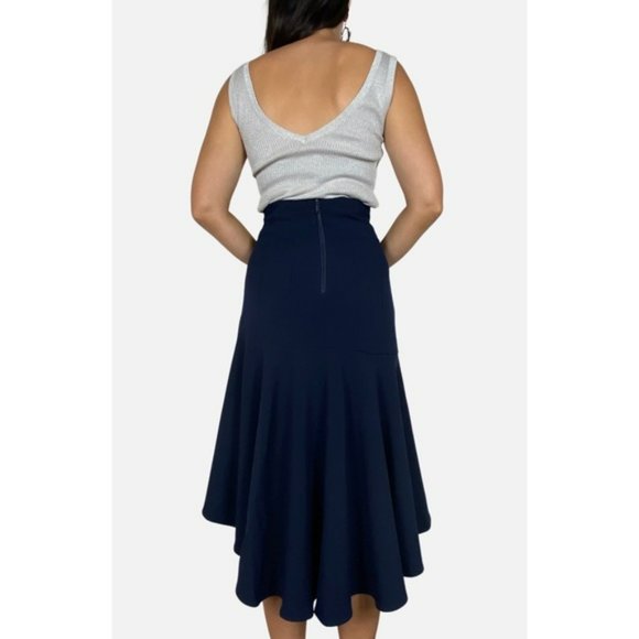 RODEO SHOW Bianca Dark Navy Hi Lo High Waisted Frill Hem Midi Skirt - Picture 4 of 9